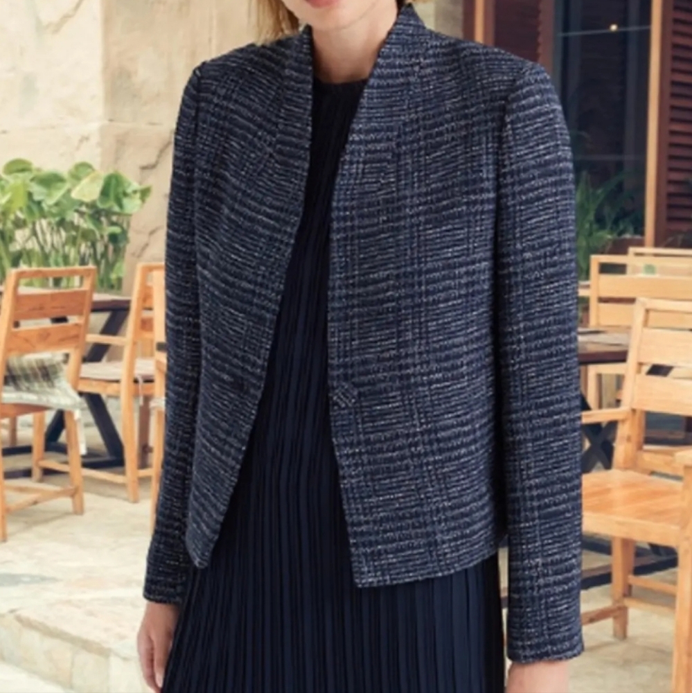 NEW Club Monaco checked Navy Textured Shirt Jacket blazer
